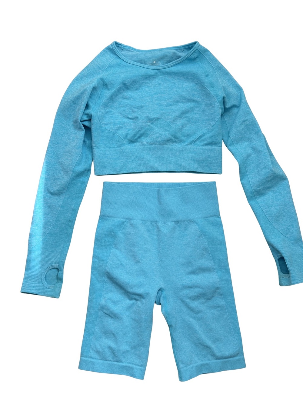 Light Blue Seamless Athletic Crop Top & High-Waist Shorts Set